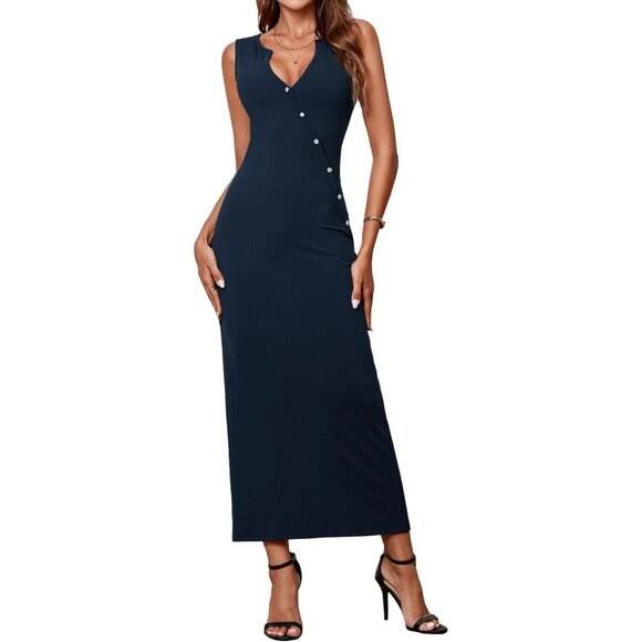 Women Knit Maxi Dress Fall Wedding Guest Elegant Casual Bodycon V Neck
